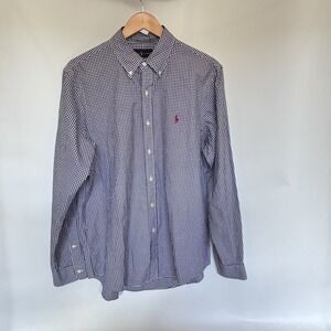 Ralph Lauren Shirt Mens Sz Large Gingham Checked Button Down Blue White Pony